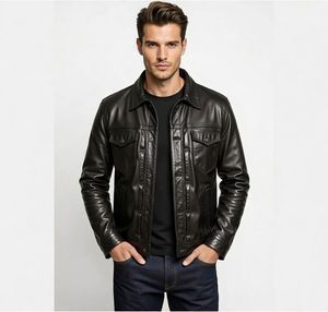 Veste de motard en cuir vintage coupe-vent style café racer d'hiver avec protection corporelle pour les motards - Product Image 2