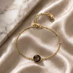 Smoky Quartz <b>Bracelet</b> Dainty <b>Adjustable</b> Chain Round Faceted Gemstone Minimal Elegant Jewelry Gift For Her - Product Image 3