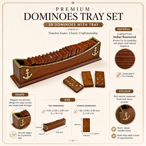 Handmade Indian Rosewood Dominoes Tray with 28 Dominoes | Wooden Game Set Brass Inlay | Luxury Storage Display Case Organizer - Product Image 5
