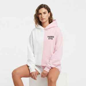 Sudadera con capucha de bloques de color para mujer, rosa y blanca, con hombros caídos, manga larga y estampado de letras - Product Image 5