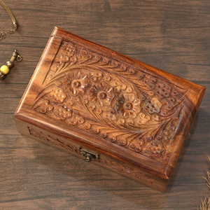 Grande boîte de rangement en bois pur, design sculpté à la main, forme rectangulaire, articles précieux, fabriqué en Inde, sur mesure - Product Image 1