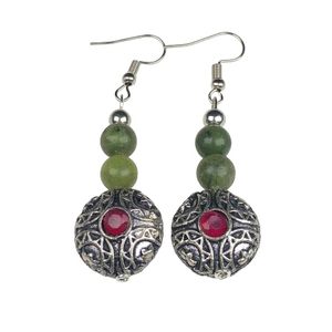 Boucles d'oreilles en pierres précieuses de rubis naturel, rubis de Jaipur, topaze blanche, en cuivre, design classique écologique - Product Image 3