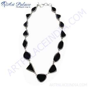เครื่องประดับแฟชั่นสร้อยคอเงินมัลติสโตนสีดำที่งดงาม - Product Image 1