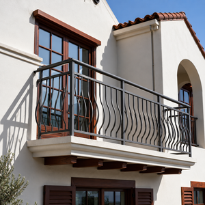 Barandilla de Balcón Moderna de Metal Gris Oscuro, Barandilla Ondulada para Terraza de Villa Mediterránea, Diseño de Seguridad Exterior - Product Image 1