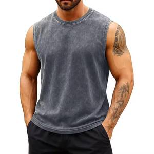 High Quality Blank Men Hiphop Sleeveless T-Shirt Vintage Fitness Vest Men's Acid Wash Tank Top - Product Image 5