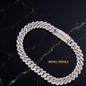 <b>Iced</b> <b>Out</b> Cuban Link Necklace Moissanite <b>Chain</b> Silver Statement Jewelry for Men and Women - Product Image 2
