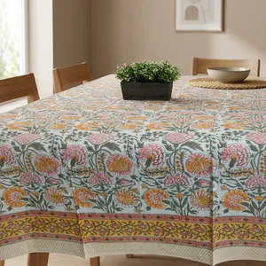Mantel de bloque de mano indio, cubierta de mesa de algodón con estampado Floral, tela rectangular, tela de comedor fina, Decoración de mesa al por mayor - Product Image 6