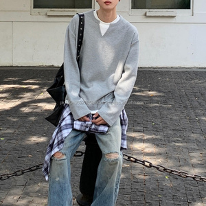 OEM Unisex Waffle Pullover <b>T</b> <b>Shirt</b> Double Layer <b>Long</b> <b>Sleeve</b> Hoodie Custom Men High Quality Blank Plain <b>T</b> <b>Shirt</b> - Product Image 2