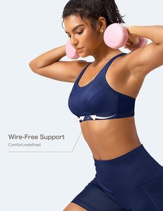 Women's High Support Racerback Sports <b>Bra</b> Scoop Neck Breathable Seamless Solid <b>Blue</b> Fitness Athletic Wear - Product Image 2