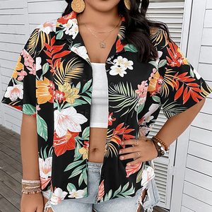 <span class=keywords><strong>Camicia</strong></span> da <span class=keywords><strong>Donna</strong></span> Personalizzata ODM con Stampa Floreale, Maniche Corte Stile <span class=keywords><strong>Kimono</strong></span>, Bottoni Elastici - Product Image 5