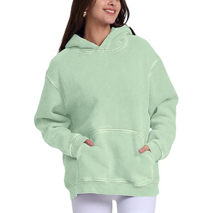 Sudadera con capucha verde menta pastel con efecto desgastado, estilo vintage, oversize, para mujer, estilo urbano, de forro polar suave - Product Image 2