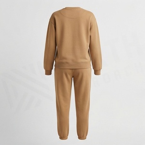 Conjunto de Sudadera de Felpa de 2 Piezas para Mujer, Cuello Redondo, Estampado Geométrico, Manga Larga, Corte Holgado, Pantalones Deportivos Casuales, Color Bronceado, para Todas las Temporadas - Product Image 2