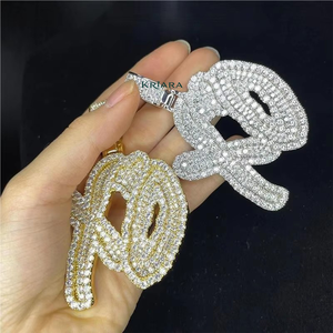 Pendentif Lettre en Diamant de Laboratoire Plaqué Or Style Hip-Hop pour Homme, Bijou Thème Rond à Taille Brillante pour Usage Quotidien - Product Image 3