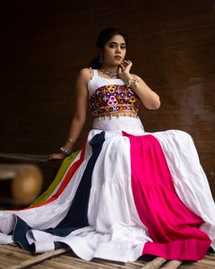 Designer Fancy Rayon Cotton Solid Frill Pattern Colorful Lehenga Slim Fit Traditional Work Heart <b>Shape</b> Blouse Set Wedding Indian - Product Image 2