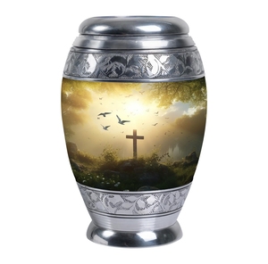 Urna Funeraria de Metal con Cruz Cristiana Premium para Cementerio, Urna Funeraria Grande de Latón para Cenizas Humanas de Adultos - Product Image 6