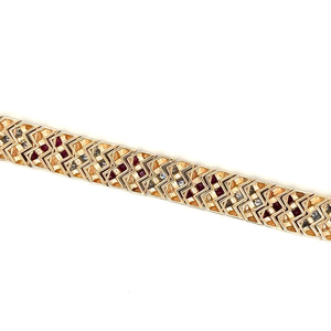 Women's 10K Gold Plated <b>Ruby</b> and Diamond Vintage Art Deco Geometric Chain <b>Bracelet</b> Classic Wedding Jewelry - Product Image 2