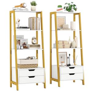 Estantería con cajón, color marrón, estantería alta independiente con aspecto de madera, estantería metálica, organizador de almacenamiento para sala de estar - Product Image 2