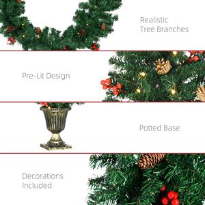 Set Natalizio Pre-Illuminato in 4 Pezzi con Luci LED Bianco Caldo, 2 Alberi Decorati, Bacche Rosse e Pigne, Set Decorativo per Feste Natalizie - Product Image 3