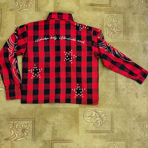 Autumn Breathable <b>Men's</b> Casual <b>Flannel</b> <b>Shirts</b> with Rhinestone Embellishments and Front/Back Logo - Product Image 3