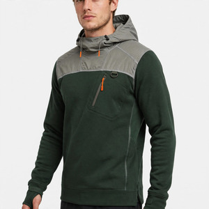 Sweat-shirt à capuche en polaire pour homme, vert et gris, avec poche zippée, coupe décontractée, pour l'automne - Product Image 3