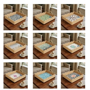 Bandeja de Ratán con Incrustaciones de Nácar Festoneadas, Estilo Artesanal, para Tiendas de Regalos y Marcas de Hogar, Bandeja Decorativa con Incrustaciones de Perlas - Product Image 2