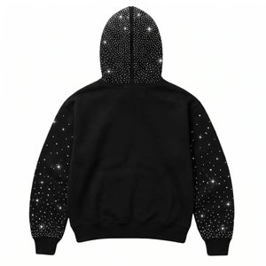Sweat-shirt unisexe noir à strass, coupe oversize, en polaire, décontracté, à capuche, imprimé pailleté, motif à pois, manches classiques, pour l'automne - Product Image 3