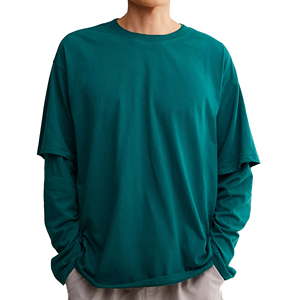 เสื้อยืดแขนยาวผู้ชายทรงโอเวอร์ไซส์ สีพื้น คอกลม ผ้าถักลำลอง 100% ผ้าฝ้าย ระบายอากาศได้ดี ทรงปกติ น้ำหนัก 300 กรัม ด้านหน้า - Product Image 3