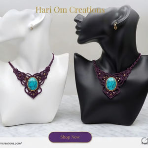 Collier en macramé fait main avec pierre précieuse turquoise, style bohème, réglable, bijoux de guérison - Product Image 1