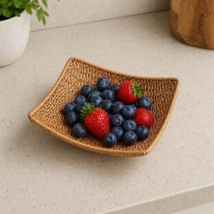 Panier multifonctionnel en rotin tressé artisanal et écologique, support à fruits avec poignée, organisateur en bambou pour la maison - Product Image 4