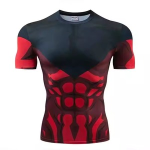 T-shirt de sport moulant pour homme, col rond, manches courtes, respirant, en Spandex/Polyester, style urbain, 220 grammes, haut d'entraînement uni - Product Image 4