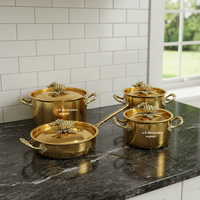 Ensemble de casseroles de luxe en acier inoxydable martelé or rose avec couvercle motif raisins, design européen, qualité professionnelle, écologique