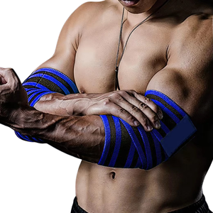 Protège-coudes de musculation professionnel à rayures bleues, soutien par compression, pour entraînement en salle, protection des bras, personnalisation de la marque - Product Image 3