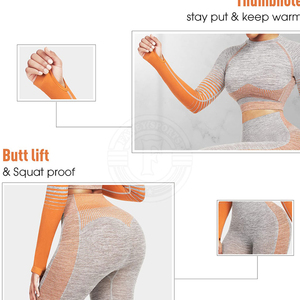 Women Yoga Set Color Blocking High Waist <b>Leggings</b> <b>Crop</b> Top Full Sleeve Turtleneck Seamless Spandex Polyester 2 Piece Set - Product Image 4