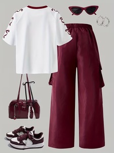 Women's <b>Summer</b> Loose Fit Mid Waist Casual T-Shirt and <b>Pants</b> Set 100% Cotton Private Label for Your Brand - Product Image 4