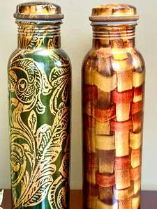 Curio Craft CC CWB 26 Copper <b>Water</b> <b>Bottle</b> Classic Design Portable Travel Drinkware Reusable Eco-Friendly Lids Included - Product Image 3