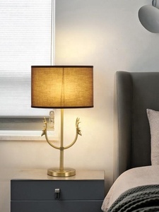 Antler Crest Metal Table Lamp with Decorative Deer Horn Accents Bronze Finish <b>Drum</b> <b>Shade</b> Warm Ambient Bedside <b>Lighting</b> - Product Image 2