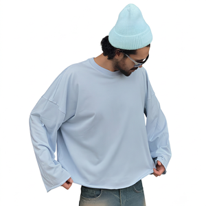 T-shirt à manches longues surdimensionné pour homme, couleur unie, décontracté, col rond, design uni, coton jersey, coupe ajustée - Product Image 6
