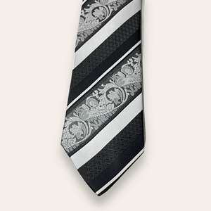 Corbata de Jacquard Floral con Rayas Plateadas y Negras para Hombre |   Formal de Lujo |   Corbata de Negocios para Boda |   Diseñador Clásico |   Accesorio de Moda - Product Image 1