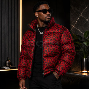 Veste matelassée unisexe Cosh International de haute qualité, imprimé léopard rouge, coupe-vent, pour l'hiver, couleur unie - Product Image 3