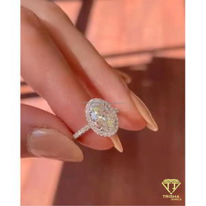 Bague de fiançailles solitaire en moissanite de luxe, taille ovale, en argent sterling 925 plaqué or, pour femme - Product Image 3