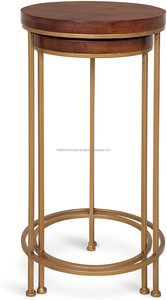 ชุดโต๊ะทำรังแฟชั่นโมเดิร์นชุดโต๊ะไม้วอลนัท2ชิ้นกรอบโลหะสีทองทาสีด้วยมือด้านข้างพิมพ์ลายไดคัท - Product Image 2