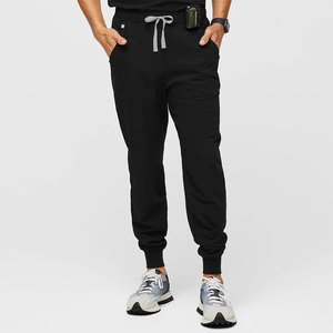 Ensemble de blouses médicales noires pour hommes en coton et polyester, uniformes d'hôpital, pantalons avec stéthoscope, prêts à l'emploi - Product Image 2