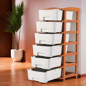 Organizador de almacenamiento de plástico de 6 niveles con patrón tejido, contenedores desmontables, caja de almacenamiento, organizador de almacenamiento, estante de almacenamiento - Product Image 1