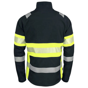 Men's High Visibility Reflective Fleece Jacket Quarter Zip Windproof Workwear Style Autumn Regular Fit Black <b>Yellow</b> Stripes - Product Image 5