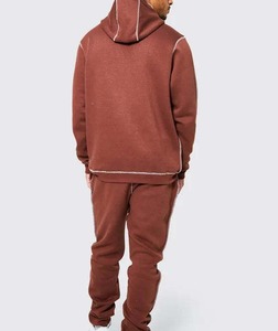 Chándal con Capucha Color Granate para Hombre, Manga Larga, Informal, para Otoño, Transpirable, 100% Algodón, Corte Regular, Color Sólido, con Bolsillos Laterales - Product Image 4
