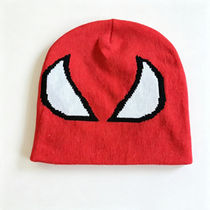 Gorro de punto jacquard con diseño de oso doble de dibujos animados, cálido para invierno, unisex, estilo urbano, con dobladillo, gorros tipo calavera al por mayor - Product Image 4