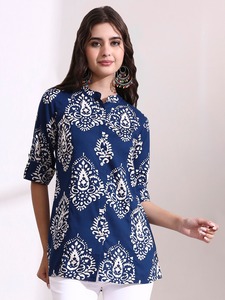 Proveedor de India: Blusa Elegante con Estampado Floral, Estilo Camisero, para Mujer, Moda de Verano o Estilo Urbano, Disponible para Suministro Mundial - Product Image 2