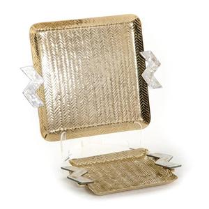 Plateau de rangement rectangulaire de luxe en métal doré antique, texture brique en relief, organisateur de bureau et de coiffeuse, vente en gros - Product Image 4