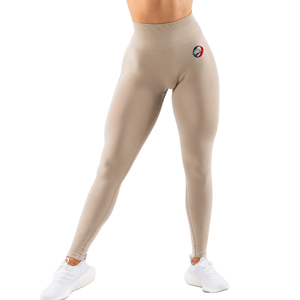 Legging de sport beige pour femme, taille ultra haute, compressif, extensible, pour gym, fitness, yoga et entraînement, pantalon de performance athlétique - Product Image 1