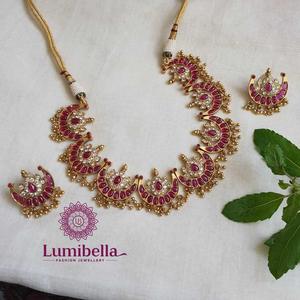 Half Moon <b>Ruby</b> Stone Fashion Jewelry <b>Necklace</b> - Product Image 1